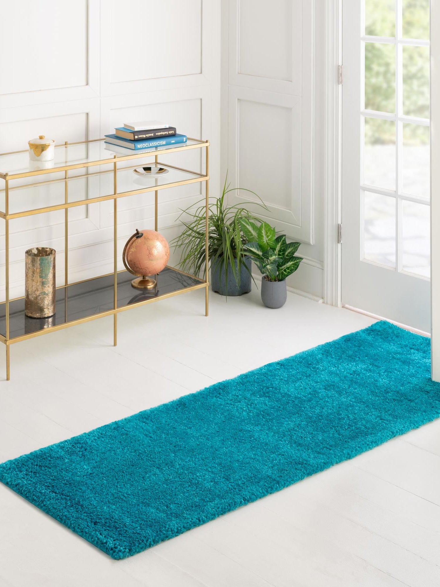 Turquoise 2' 2 x 6' 7 Solo Runner Area Rug Thick Soft Touch Fluffy & Plush Shaggy Pile Durable Minimalist Carpet for Classic Interior Design for Sale at Rug Engine