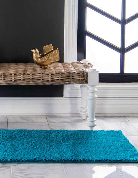 Turquoise 2' 2 x 13' Solo Runner Area Rug Thick Soft Touch Fluffy & Plush Shaggy Pile Durable Minimalist Carpet for Classic Interior Design for Sale at Rug Engine