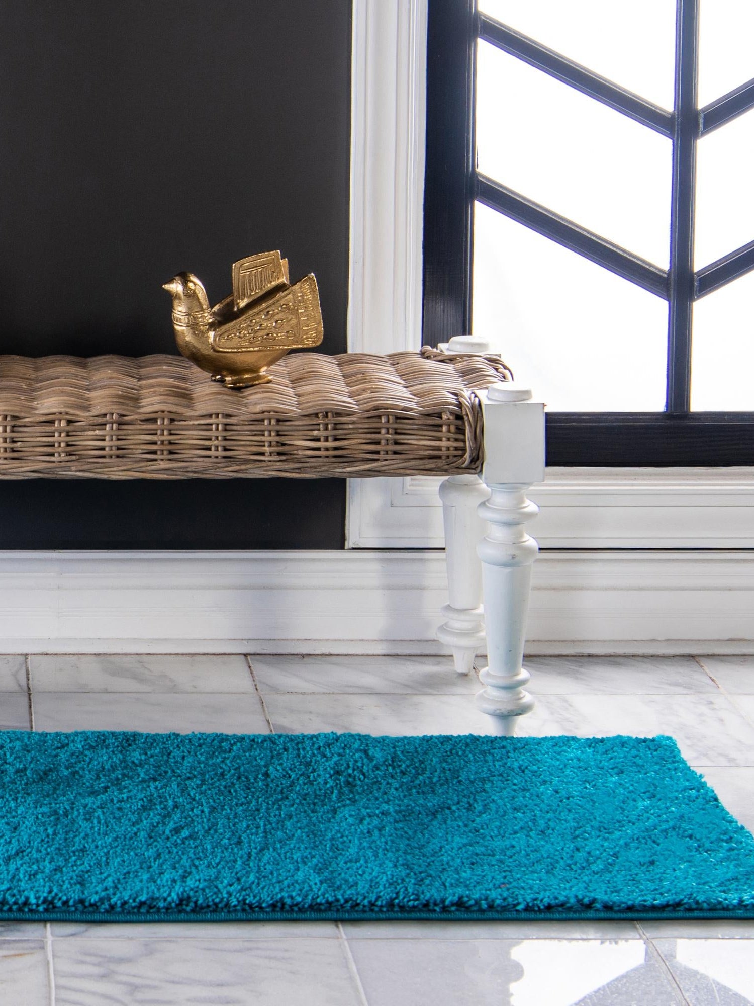 Turquoise 2' 2 x 6' 7 Solo Runner Area Rug Thick Soft Touch Fluffy & Plush Shaggy Pile Durable Minimalist Carpet for Classic Interior Design for Sale at Rug Engine