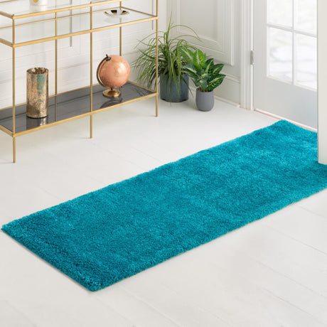 Turquoise 2' 2 x 13' Solo Runner Area Rug Thick Soft Touch Fluffy & Plush Shaggy Pile Durable Minimalist Carpet for Classic Interior Design for Sale at Rug Engine