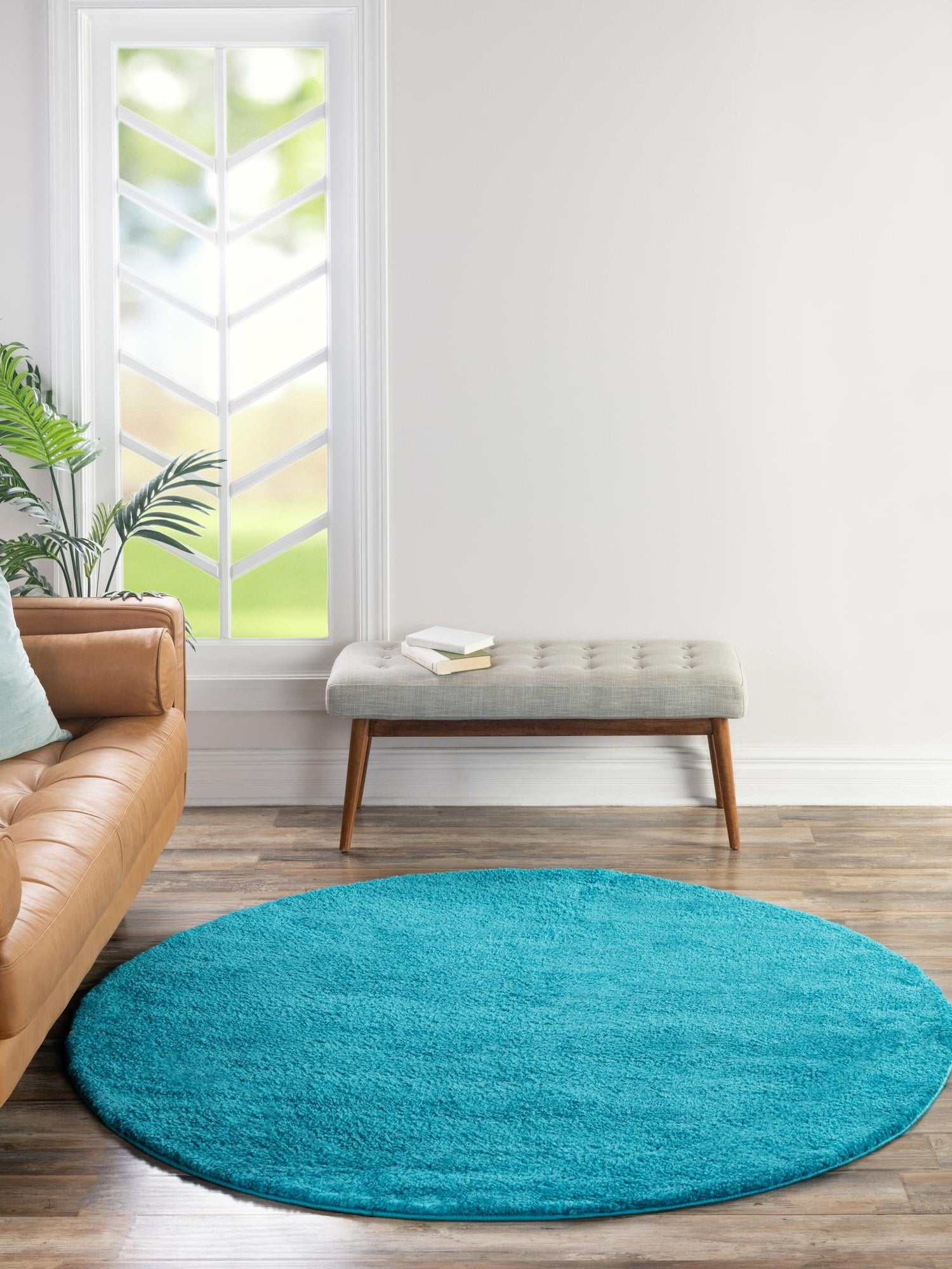 Turquoise 6' 1 x 6' 1 Solo Round Area Rug Thick Soft Touch Fluffy & Plush Shaggy Pile