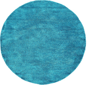 Turquoise 7' 10 x 7' 10 Solo Round Area Rug Thick Soft Touch Fluffy & Plush Shaggy Pile
