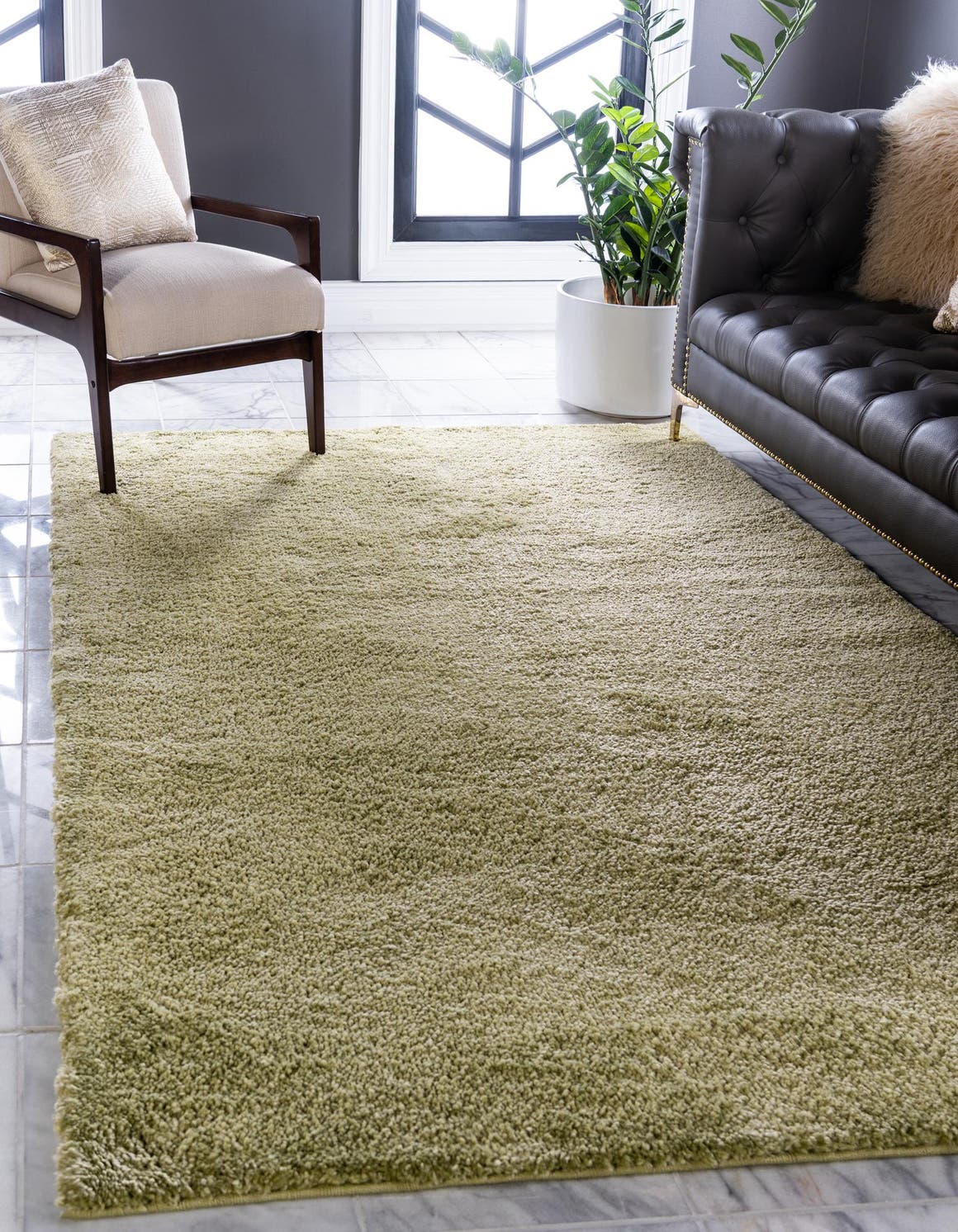 Light Green 8' x 10' Solo Rectangle Area Rug Thick Soft Touch Fluffy & Plush Shaggy Pile