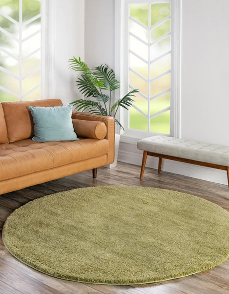 Light Green 7' 10 x 7' 10 Solo Round Area Rug Thick Soft Touch Fluffy & Plush Shaggy Pile