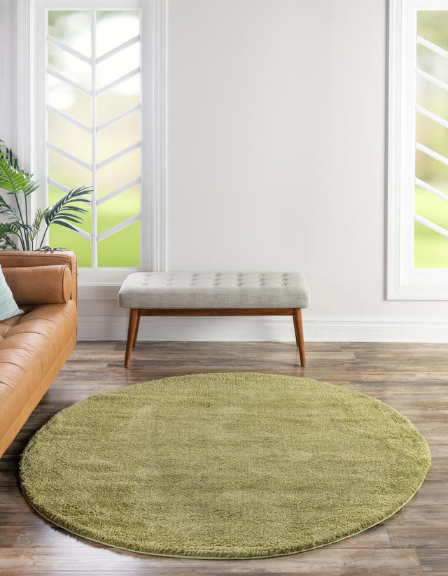 Light Green 6' 1 x 6' 1 Solo Round Area Rug Thick Soft Touch Fluffy & Plush Shaggy Pile