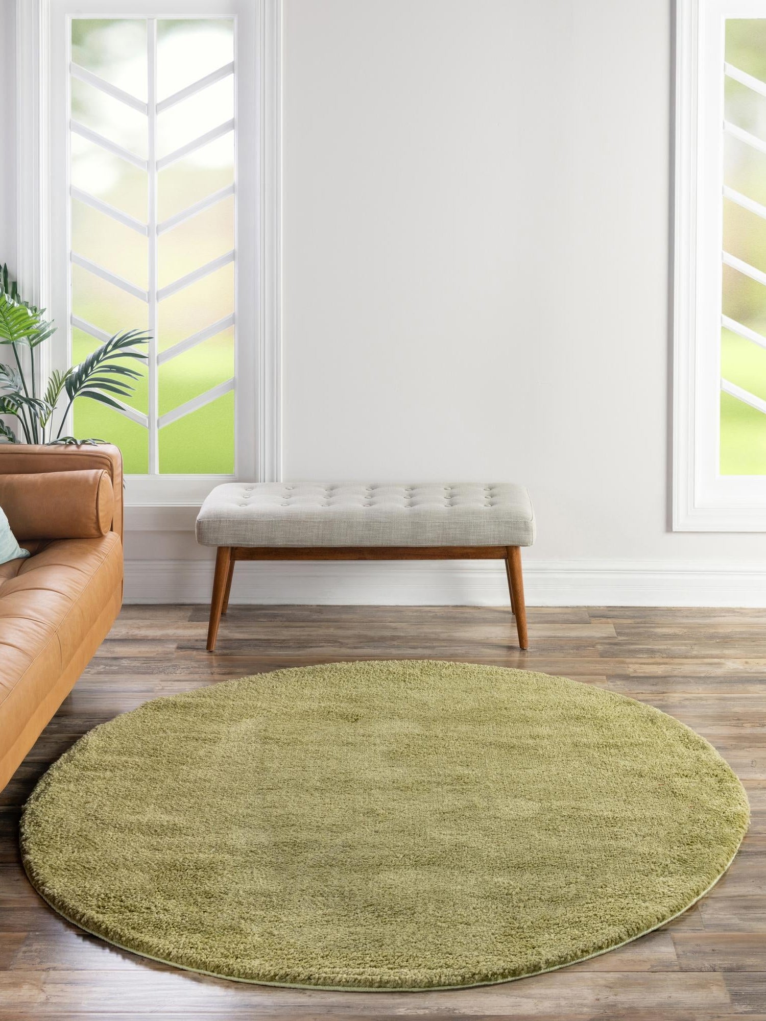 Light Green 7' 10 x 7' 10 Solo Round Area Rug Thick Soft Touch Fluffy & Plush Shaggy Pile Durable Minimalist Carpet for Classic Interior Design for Sale at Rug Engine
