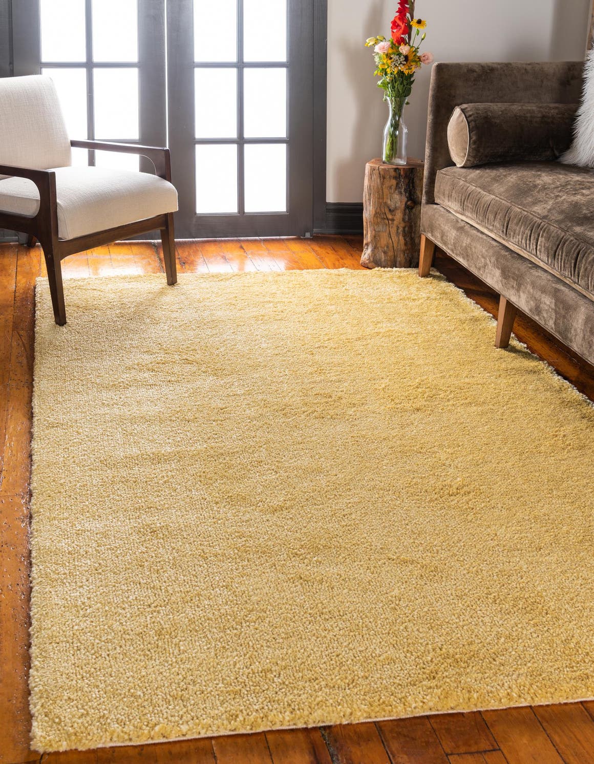 Yellow 2' 2 x 3' 1 Solo Rectangle Area Rug Thick Soft Touch Fluffy & Plush Shaggy Pile Durable Minimalist Carpet for Classic Interior Design for Sale at Rug Engine