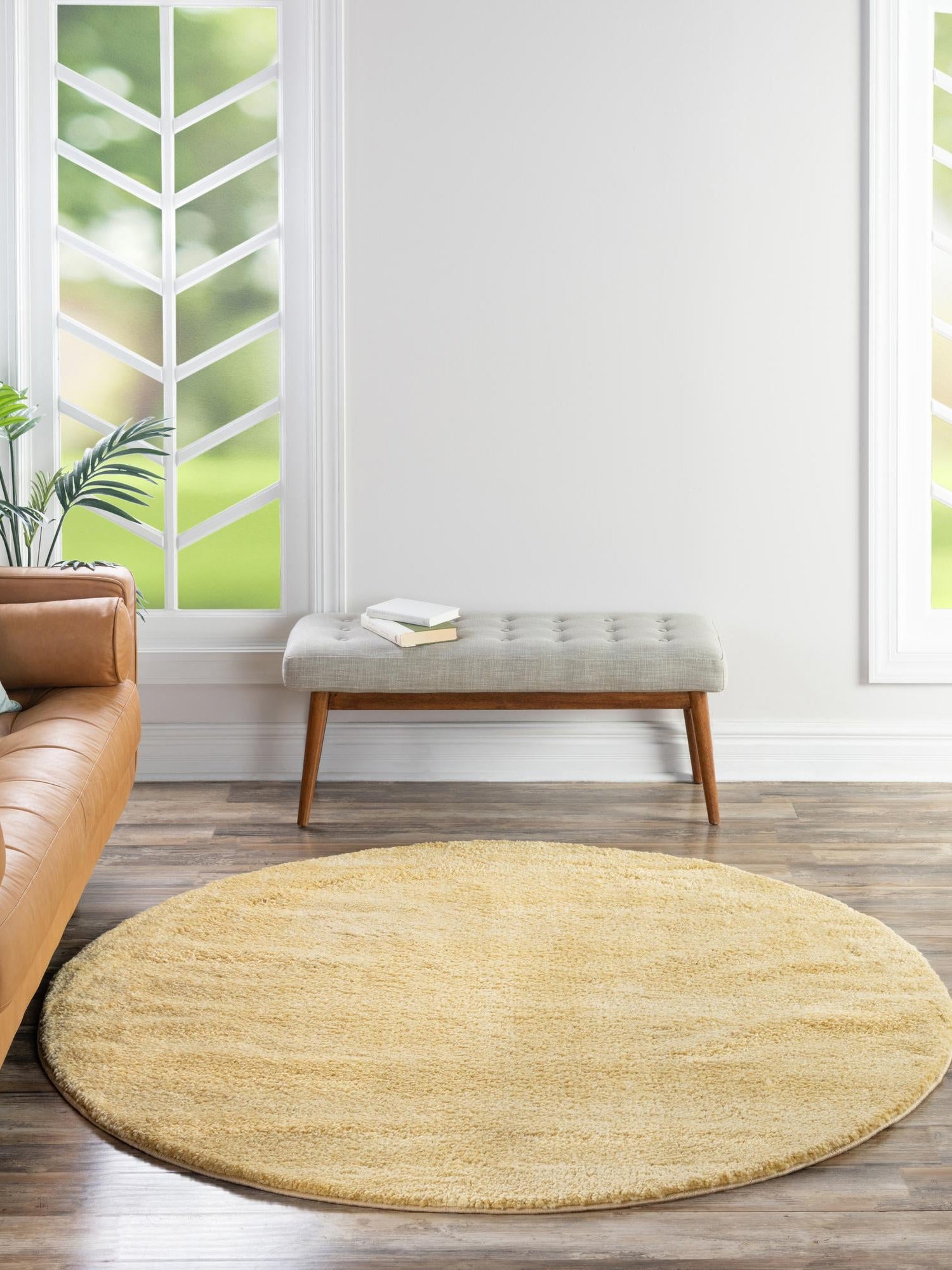 Yellow 6' 1 x 6' 1 Solo Round Area Rug Thick Soft Touch Fluffy & Plush Shaggy Pile