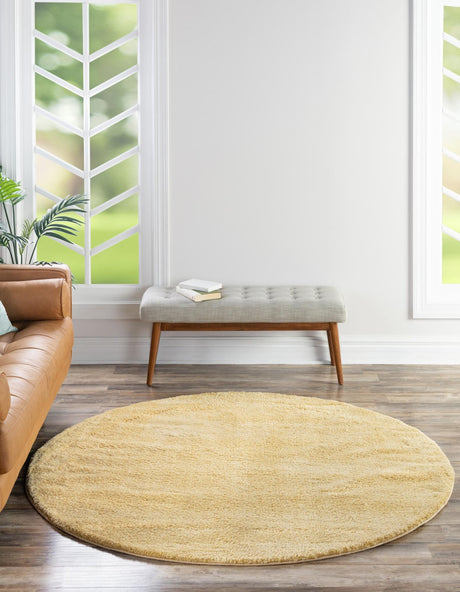 Yellow 6' 1 x 6' 1 Solo Round Area Rug Thick Soft Touch Fluffy & Plush Shaggy Pile Durable Minimalist Carpet for Classic Interior Design for Sale at Rug Engine