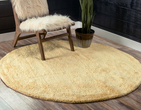 Yellow 8' x 8' Solo Round Area Rug Thick Soft Touch Fluffy & Plush Shaggy Pile Durable Minimalist Carpet for Classic Interior Design for Sale at Rug Engine