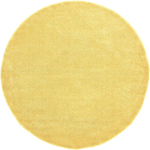 Yellow 8' x 8' Solo Round Area Rug Thick Soft Touch Fluffy & Plush Shaggy Pile