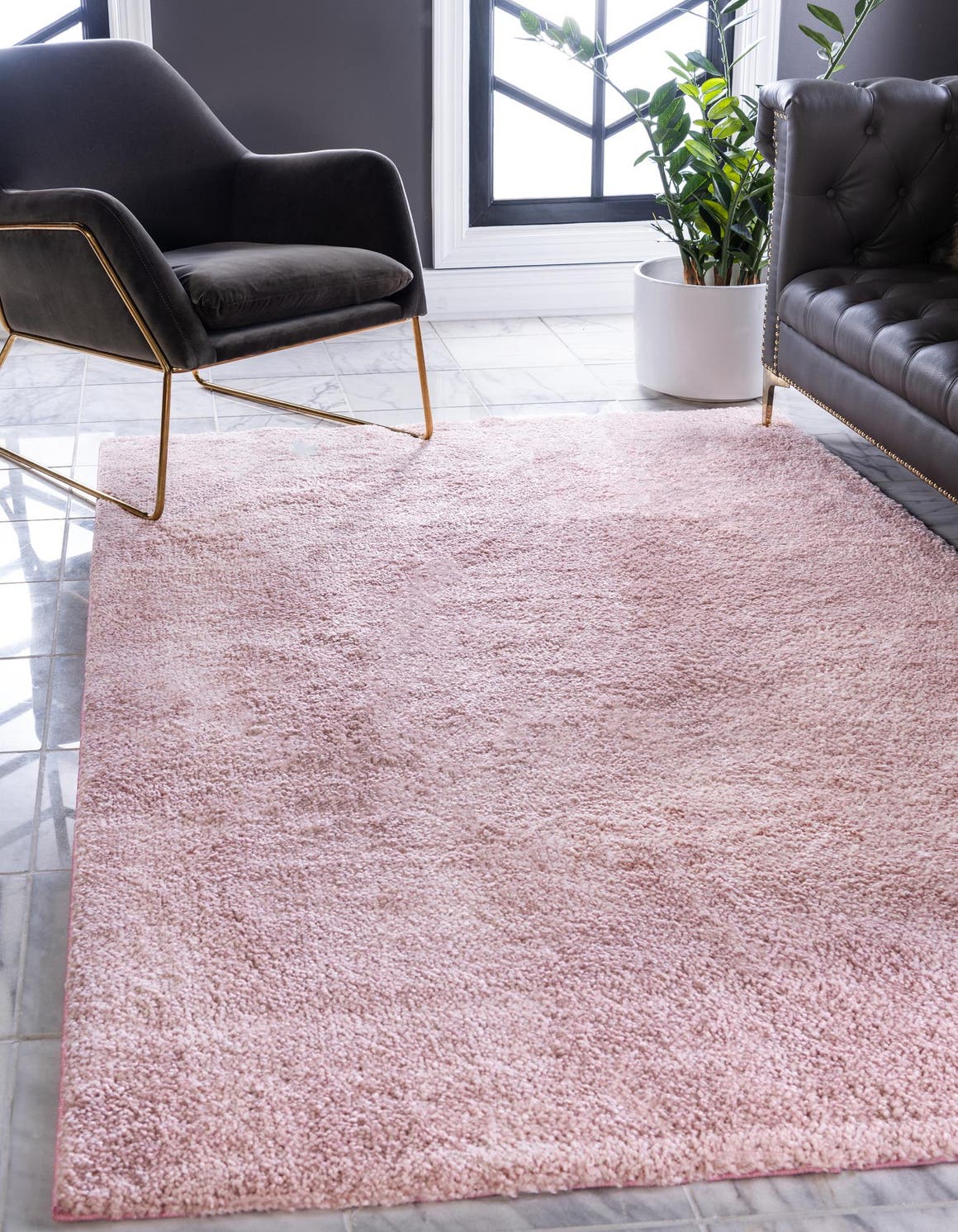 Pink 5' 3 x 7' 7 Solo Rectangle Area Rug Thick Soft Touch Fluffy & Plush Shaggy Pile Durable Minimalist Carpet for Classic Interior Design for Sale at Rug Engine