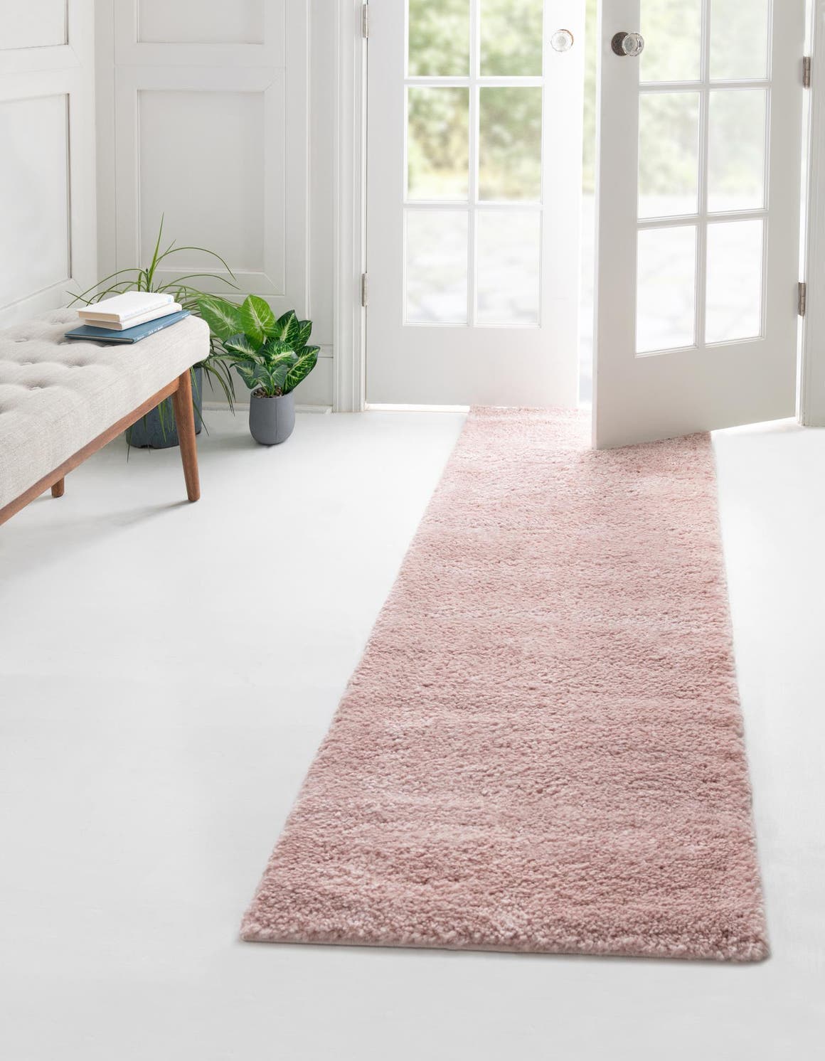Pink 2' 2 x 13' 1 Solo Runner Area Rug Thick Soft Touch Fluffy & Plush Shaggy Pile Durable Minimalist Carpet for Classic Interior Design for Sale at Rug Engine