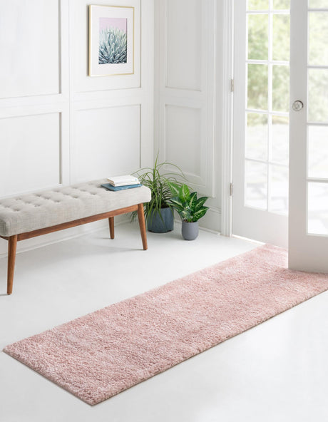 Pink 2' 2 x 6' 7 Solo Runner Area Rug Thick Soft Touch Fluffy & Plush Shaggy Pile Durable Minimalist Carpet for Classic Interior Design for Sale at Rug Engine