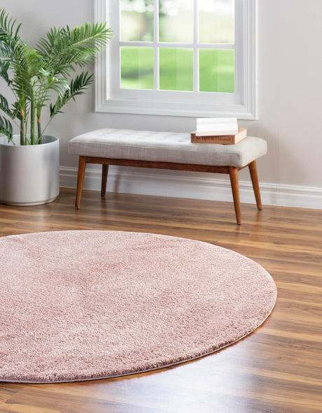 Pink 8' x 8' Solo Round Area Rug Thick Soft Touch Fluffy & Plush Shaggy Pile Durable Minimalist Carpet for Classic Interior Design for Sale at Rug Engine