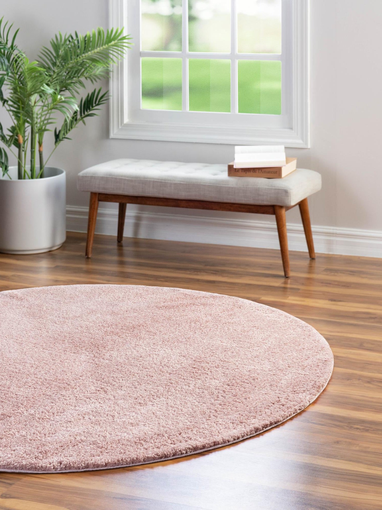 Pink 6' 1 x 6' 1 Solo Round Area Rug Thick Soft Touch Fluffy & Plush Shaggy Pile Durable Minimalist Carpet for Classic Interior Design for Sale at Rug Engine