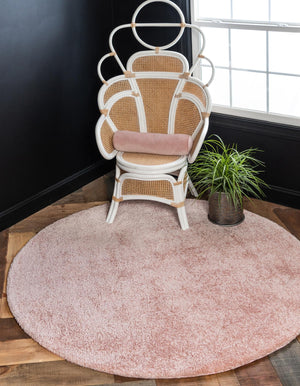 Pink 6' 1 x 6' 1 Solo Round Area Rug Thick Soft Touch Fluffy & Plush Shaggy Pile