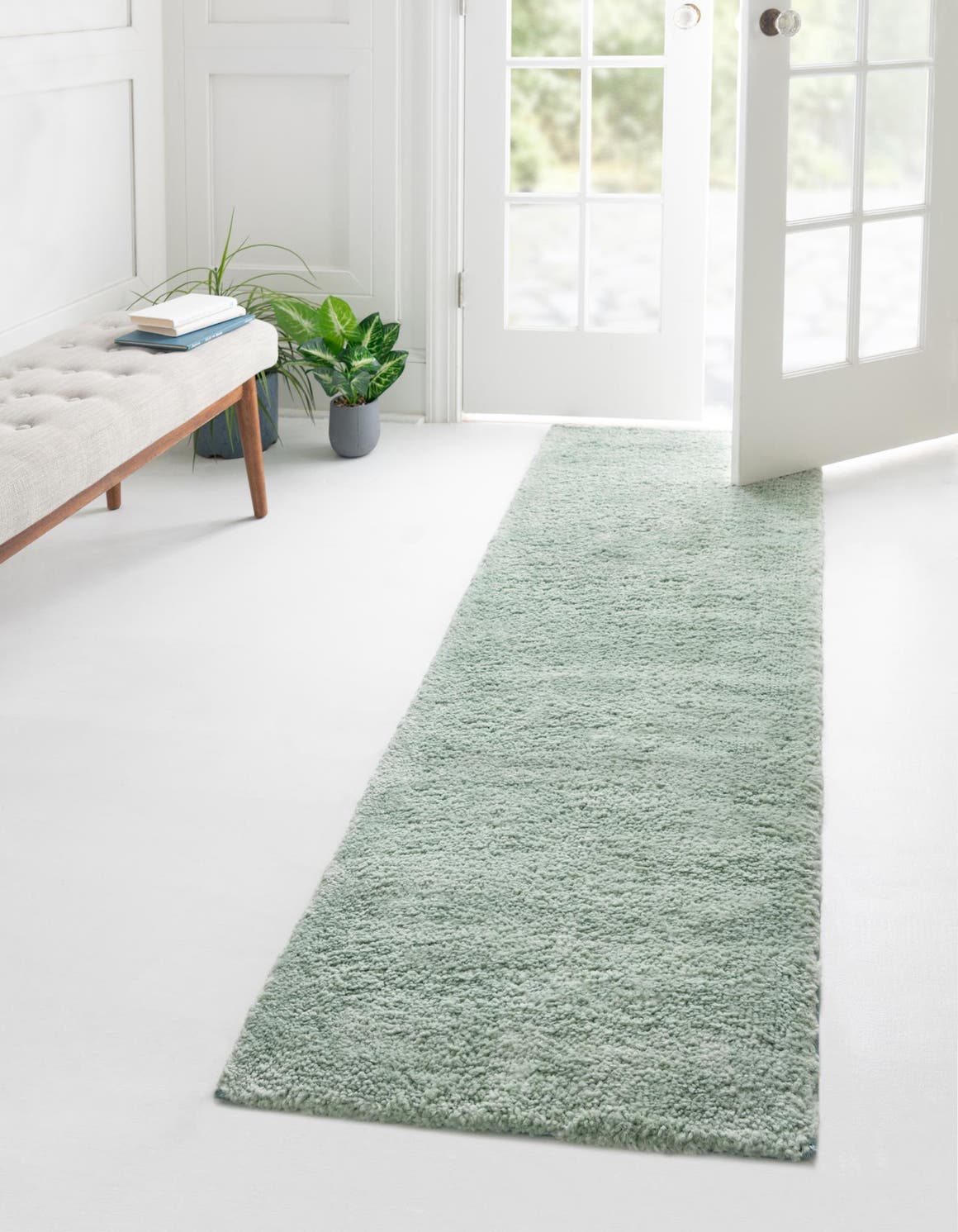 Sea Salt Blue 2' 2 x 6' 9 Solo Runner Area Rug Thick Soft Touch Fluffy & Plush Shaggy Pile Durable Minimalist Carpet for Classic Interior Design for Sale at Rug Engine