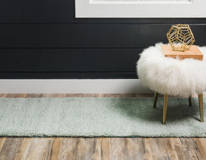 Sea Salt Blue 2' 2 x 13' 1 Solo Runner Area Rug Thick Soft Touch Fluffy & Plush Shaggy Pile