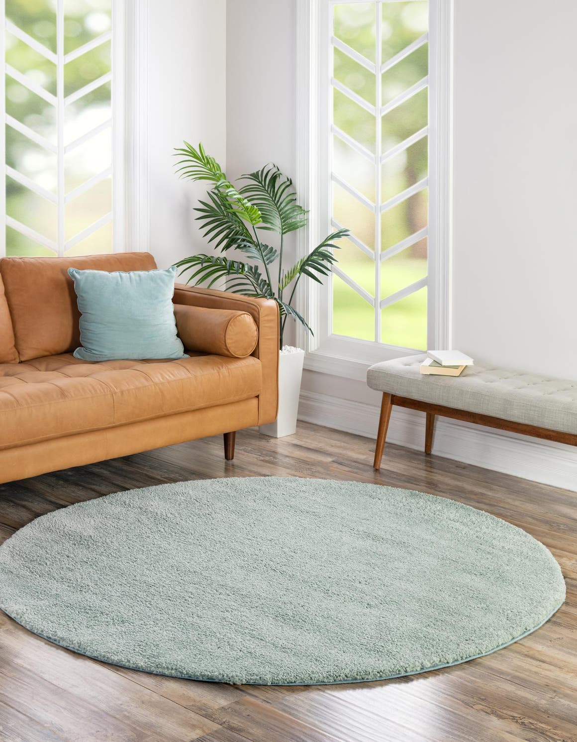 Sea Salt Blue 8' x 8' Solo Round Area Rug Thick Soft Touch Fluffy & Plush Shaggy Pile Durable Minimalist Carpet for Classic Interior Design for Sale at Rug Engine