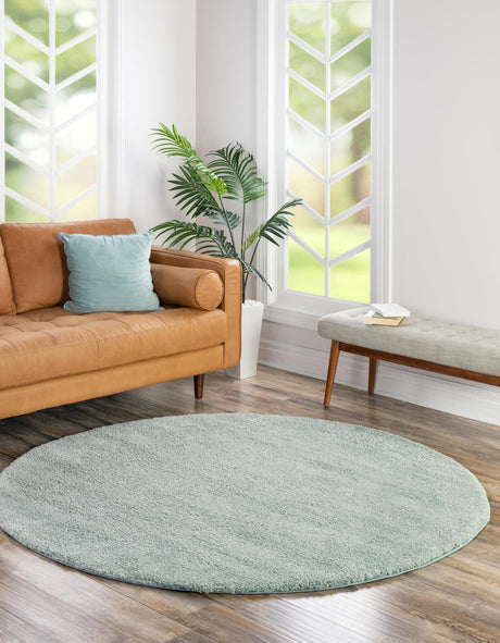 Sea Salt Blue 8' x 8' Solo Round Area Rug Thick Soft Touch Fluffy & Plush Shaggy Pile