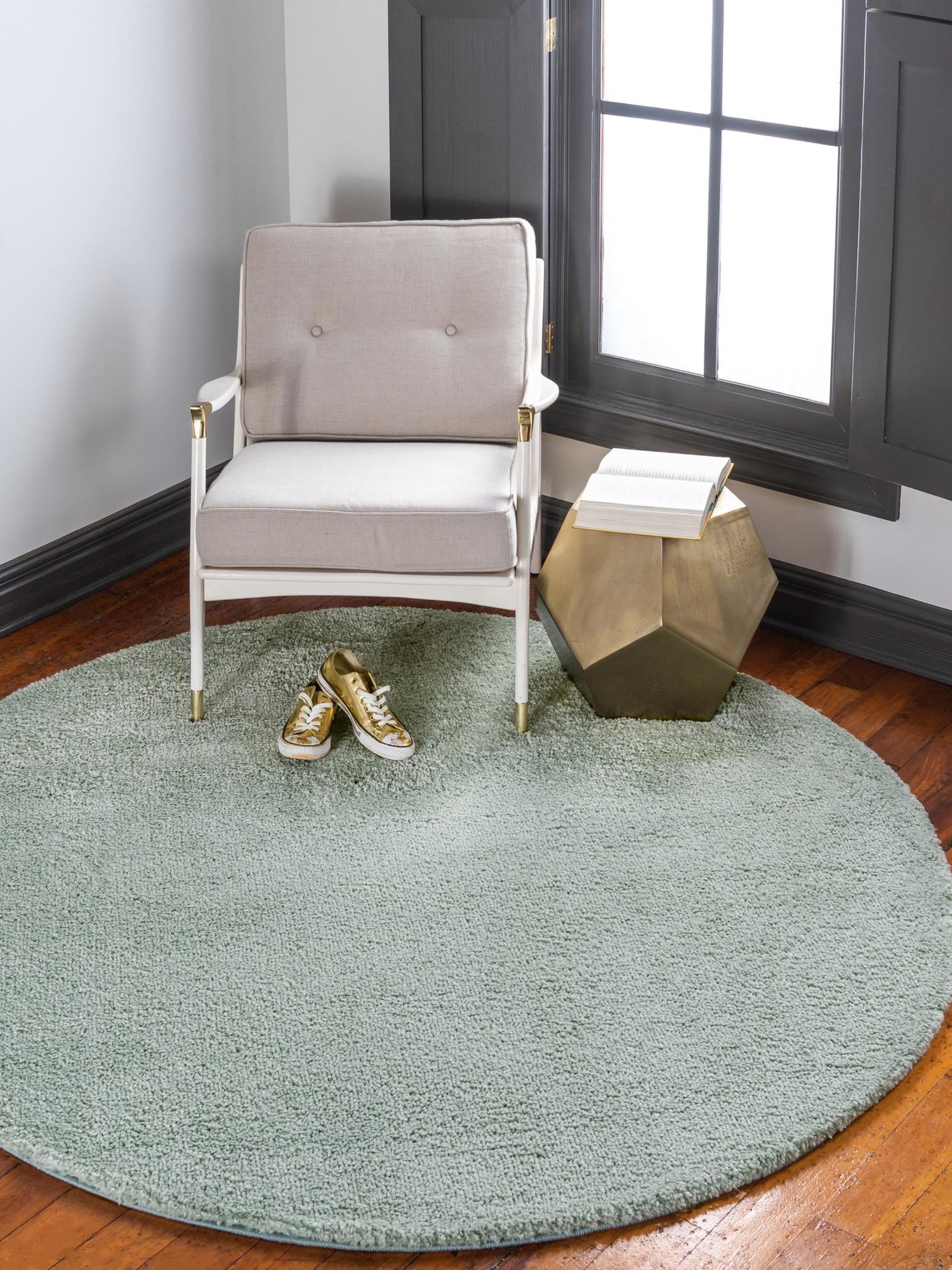 Sea Salt Blue 8' x 8' Solo Round Area Rug Thick Soft Touch Fluffy & Plush Shaggy Pile Durable Minimalist Carpet for Classic Interior Design for Sale at Rug Engine