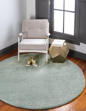 Sea Salt Blue 8' x 8' Solo Round Area Rug Thick Soft Touch Fluffy & Plush Shaggy Pile