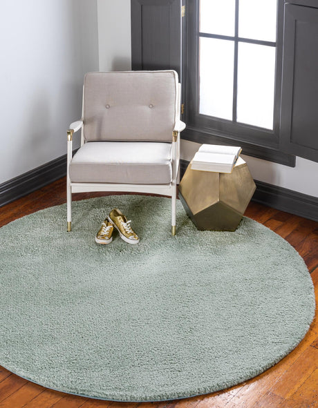 Sea Salt Blue 8' x 8' Solo Round Area Rug Thick Soft Touch Fluffy & Plush Shaggy Pile Durable Minimalist Carpet for Classic Interior Design for Sale at Rug Engine