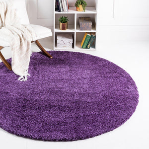 Violet 3' 3 x 3' 3 Solo Round Area Rug Thick Soft Touch Fluffy & Plush Shaggy Pile