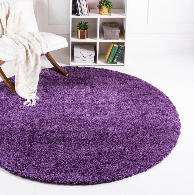 Violet 5' 3 x 5' 3 Solo Round Area Rug Thick Soft Touch Fluffy & Plush Shaggy Pile