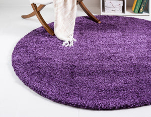 Violet 7' 10 x 7' 10 Solo Round Area Rug Thick Soft Touch Fluffy & Plush Shaggy Pile