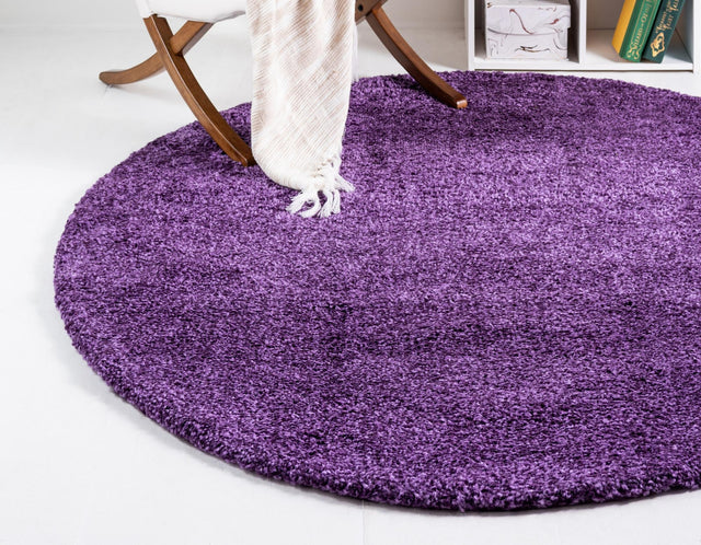 Violet 7' 10 x 7' 10 Solo Round Area Rug Thick Soft Touch Fluffy & Plush Shaggy Pile