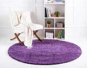 Violet 7' 10 x 7' 10 Solo Round Area Rug Thick Soft Touch Fluffy & Plush Shaggy Pile