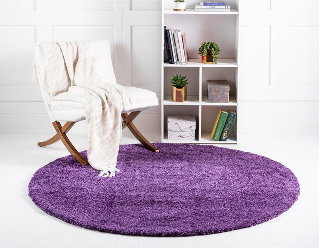 Violet 7' 10 x 7' 10 Solo Round Area Rug Thick Soft Touch Fluffy & Plush Shaggy Pile