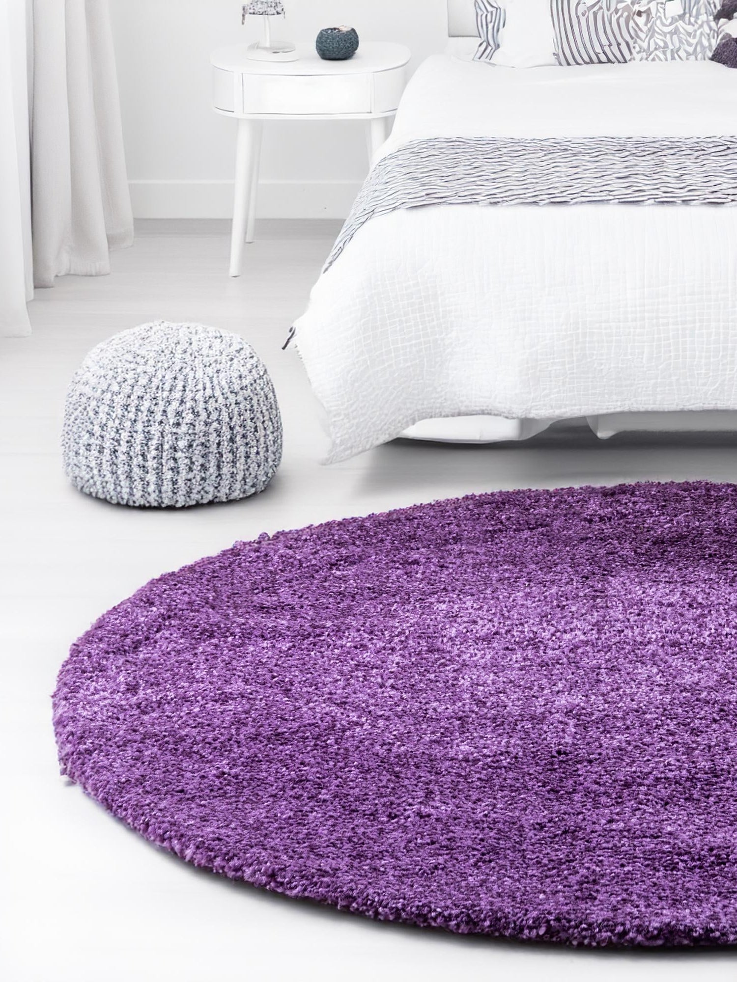 Violet 7' 10 x 7' 10 Solo Round Area Rug Thick Soft Touch Fluffy & Plush Shaggy Pile Durable Minimalist Carpet for Classic Interior Design for Sale at Rug Engine