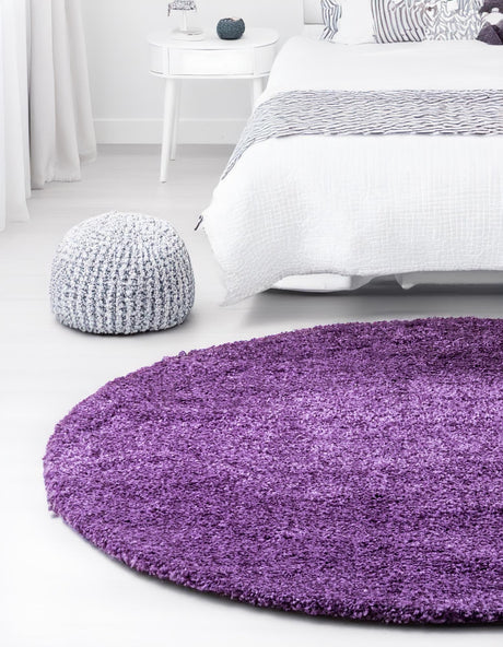 Violet 7' 10 x 7' 10 Solo Round Area Rug Thick Soft Touch Fluffy & Plush Shaggy Pile Durable Minimalist Carpet for Classic Interior Design for Sale at Rug Engine