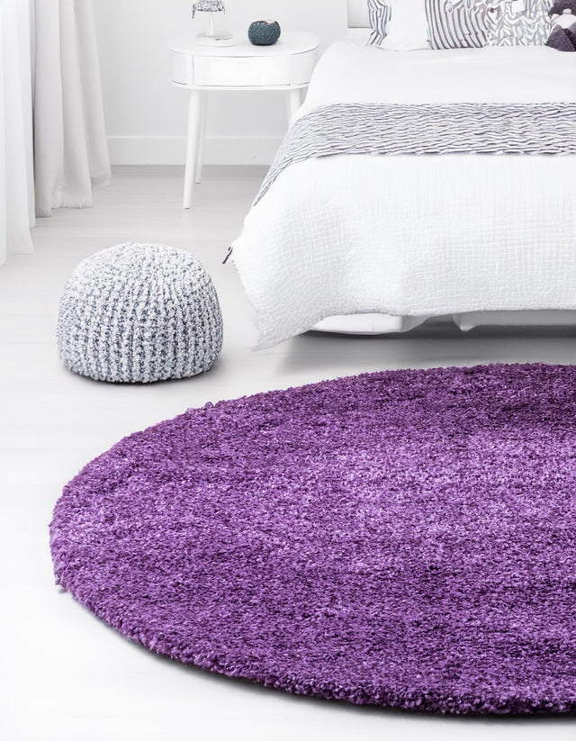 Violet 3' 3 x 3' 3 Solo Round Area Rug Thick Soft Touch Fluffy & Plush Shaggy Pile