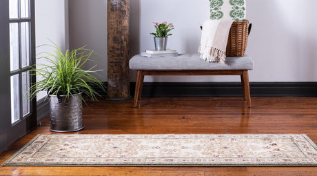 Cream 2' 7 x 10' Versailles Runner Area Rug Classic Traditional Motif Indoor Carpet for Hallways, Dining Rooms, Bedrooms, Living Room, Office for Sale at Rug Engine