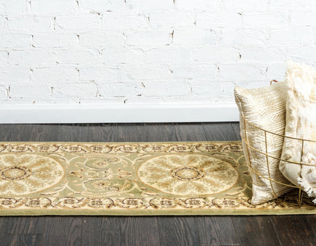 Light Green 2' x 6' 1 Versailles Runner Area Rug Classic Traditional Motif Indoor Carpet for Hallways, Dining Rooms, Bedrooms, Living Room, Office for Sale at Rug Engine