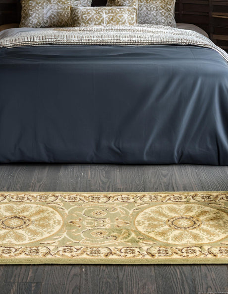 Light Green 2' 7 x 10' Versailles Runner Area Rug Classic Traditional Motif Indoor Carpet for Hallways, Dining Rooms, Bedrooms, Living Room, Office for Sale at Rug Engine