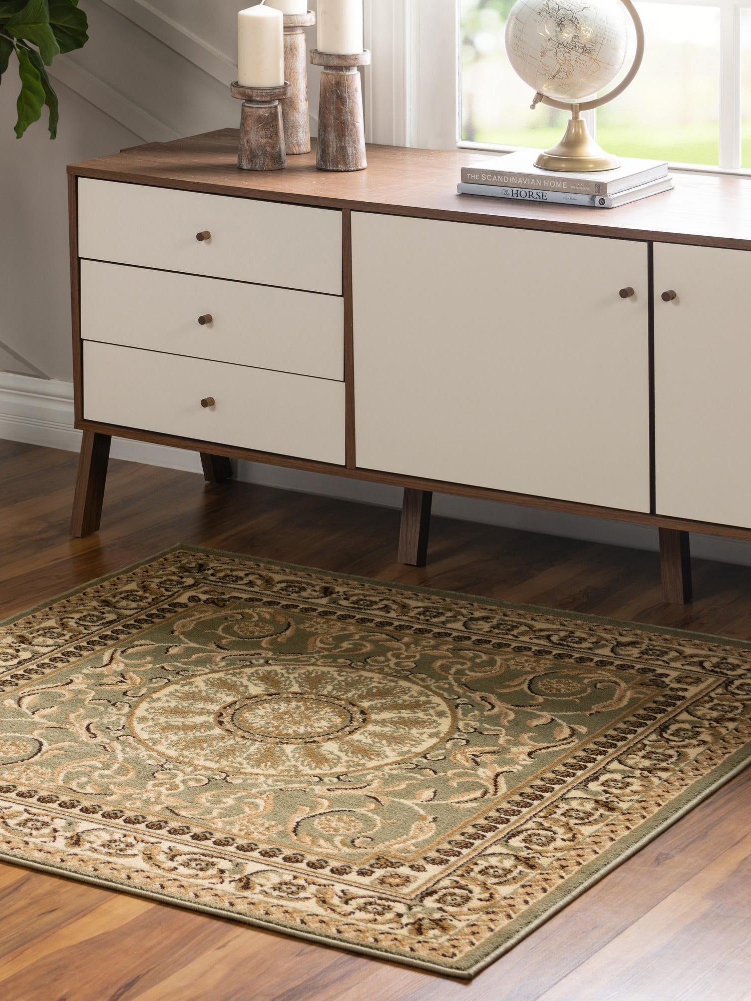 Light Green 4' 1 x 4' 1 Versailles Square Area Rug