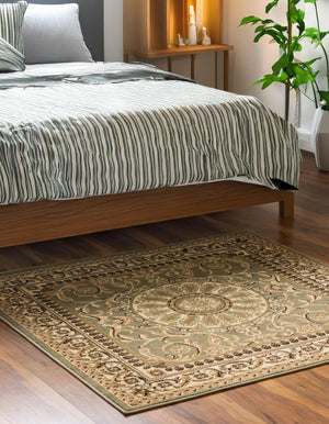 Light Green 6' 1 x 6' 1 Versailles Square Area Rug Classic Traditional Motif Indoor Carpet for Hallways, Dining Rooms, Bedrooms, Living Room, Office for Sale at Rug Engine