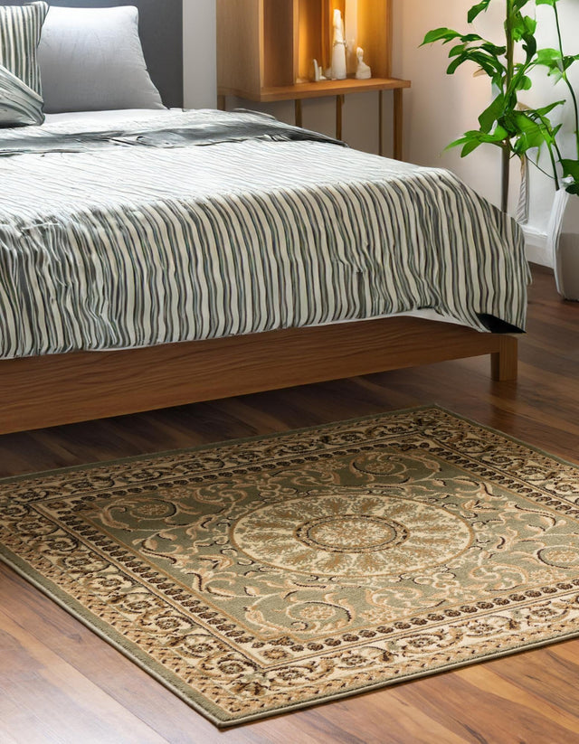 Light Green 6' 1 x 6' 1 Versailles Square Area Rug Classic Traditional Motif Indoor Carpet for Hallways, Dining Rooms, Bedrooms, Living Room, Office for Sale at Rug Engine