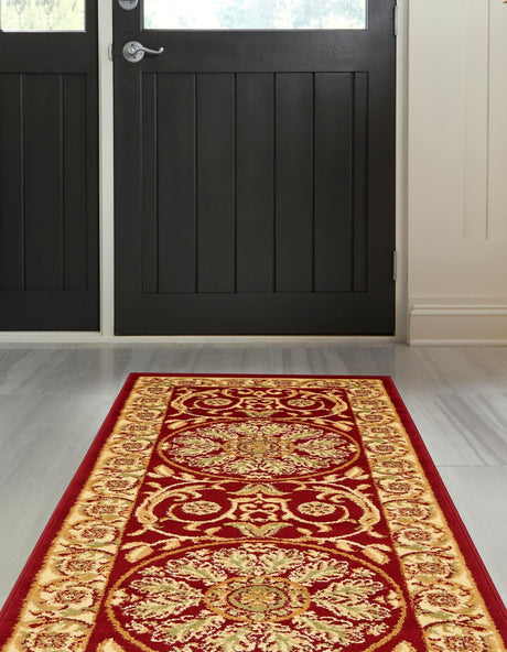 Red 2' 7 x 10' Versailles Runner Area Rug Classic Traditional Motif Indoor Carpet for Hallways, Dining Rooms, Bedrooms, Living Room, Office for Sale at Rug Engine