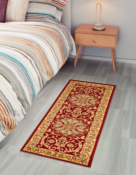 Red 2' x 6' 1 Versailles Runner Area Rug Classic Traditional Motif Indoor Carpet for Hallways, Dining Rooms, Bedrooms, Living Room, Office for Sale at Rug Engine