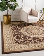 Brown 7' 10 x 7' 10 Versailles Square Area Rug Classic Traditional Motif Indoor Carpet for Hallways, Dining Rooms, Bedrooms, Living Room, Office for Sale at Rug Engine