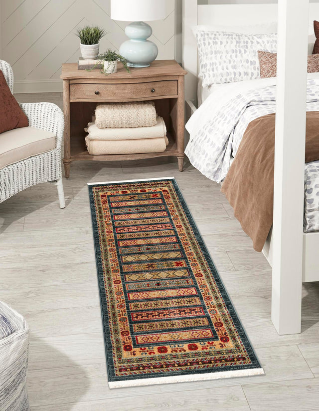 Blue 2' 7 x 12' Fars Runner Area Rug 100% Polypropylene Unique Traditional Carpet for Classical Living, Dining Room & Office Spaces for Sale at Rug Engine