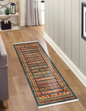 Blue 2' 7 x 12' Fars Runner Area Rug 100% Polypropylene Unique Traditional Carpet for Classical Living, Dining Room & Office Spaces for Sale at Rug Engine