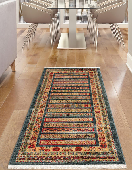Blue 2' 7 x 12' Fars Runner Area Rug 100% Polypropylene Unique Traditional Carpet for Classical Living, Dining Room & Office Spaces for Sale at Rug Engine