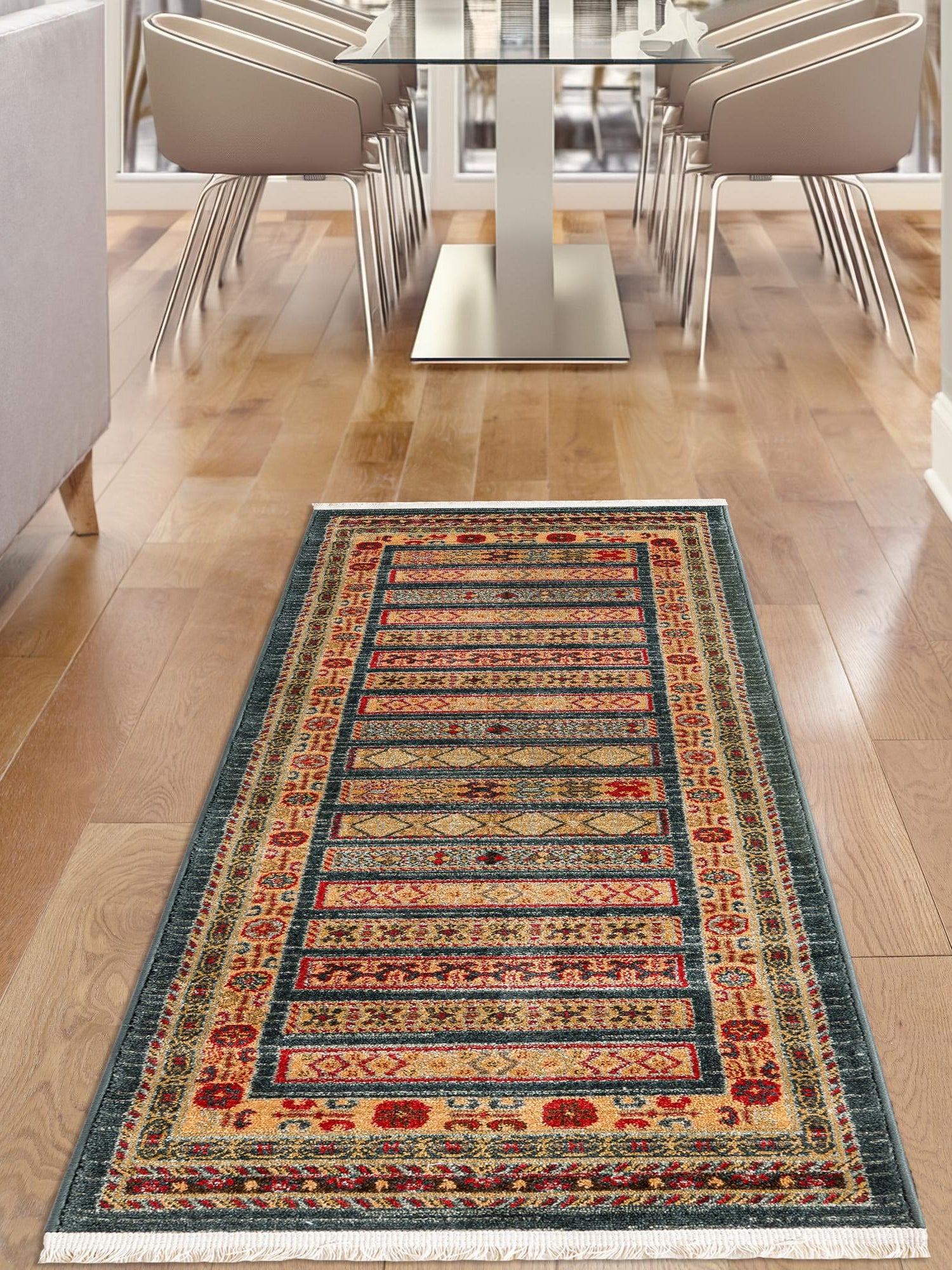 Blue 2' 7 x 10' Fars Runner Area Rug 100% Polypropylene Unique Traditional Carpet for Classical Living, Dining Room & Office Spaces for Sale at Rug Engine